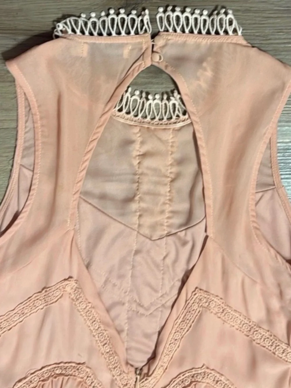 Paper Crane Blush Pink Lace-Trim Boho Babydoll Sleeveless Mini Dress - Picture 4 of 6